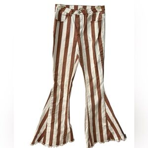 Striped Brown and White Bellbottom Jeans High Rise Saints and Hearts Size Medium